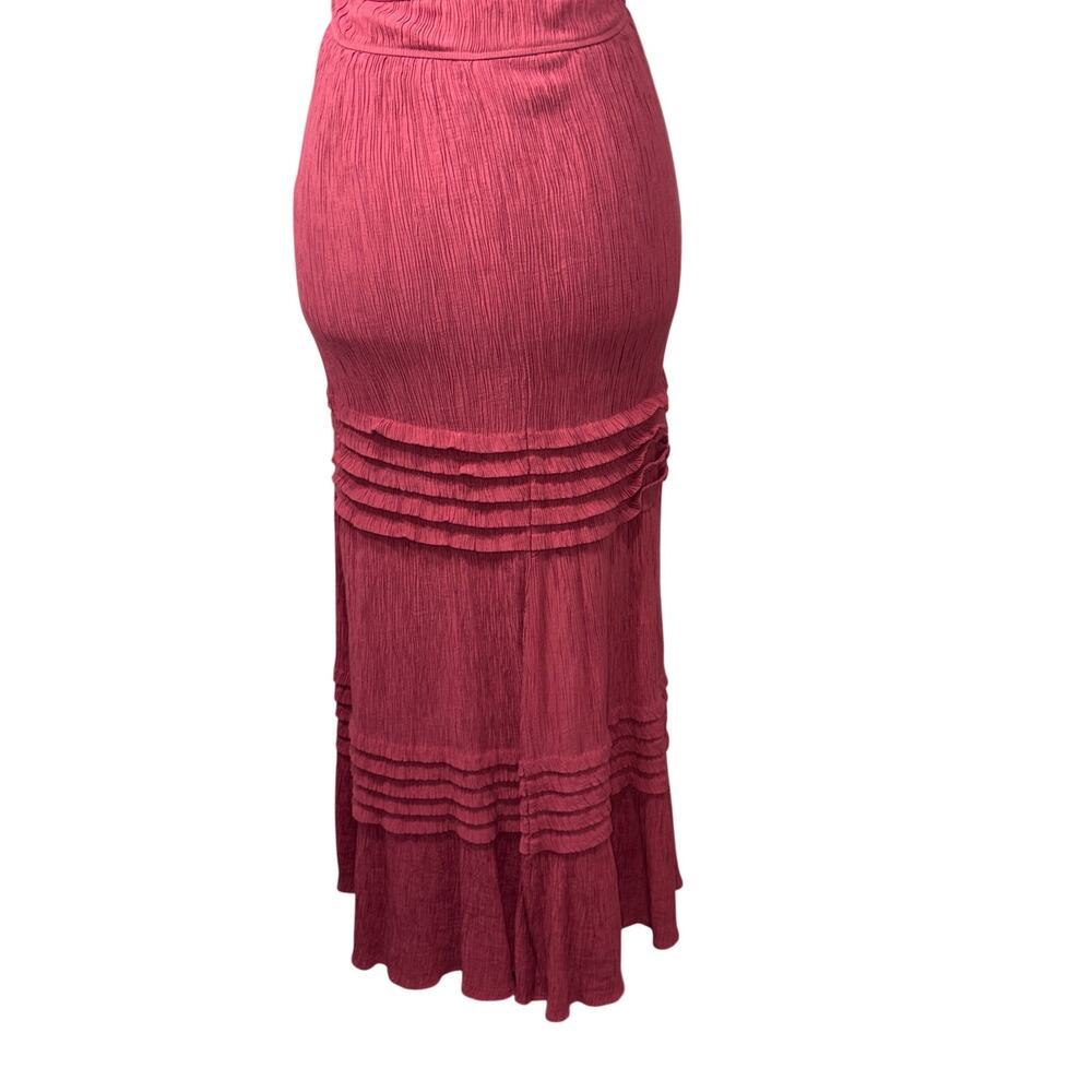 Max+Ash feminine cottagecore Pleated Tiered Midi Dress Rose Pink Flutter Sleeve - Picture 6 of 13